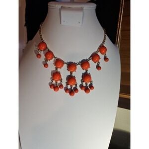 Coral Orange Bubble Bib Necklace Gold Tone Statement Tropical Summer Autumn